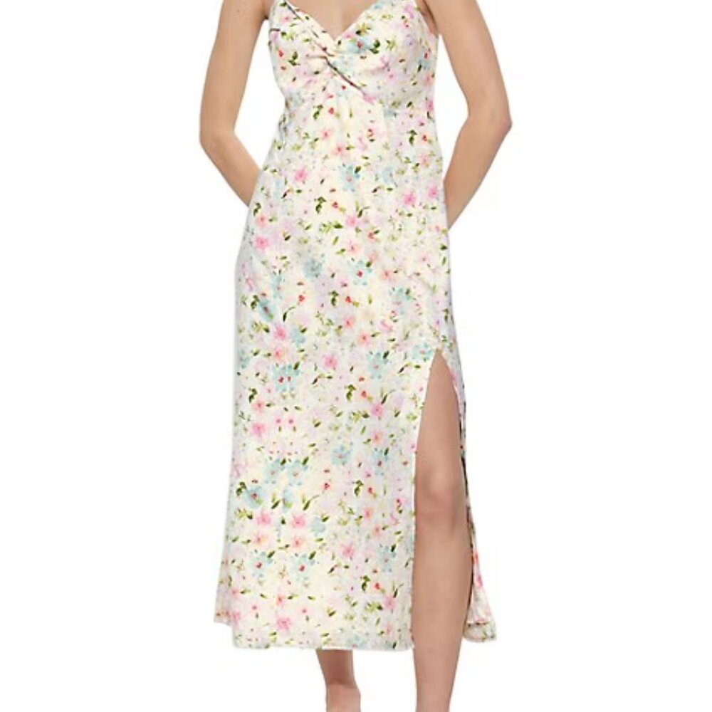 NEW NWT Dex Front Twist Floral Midi Dress Linen blend